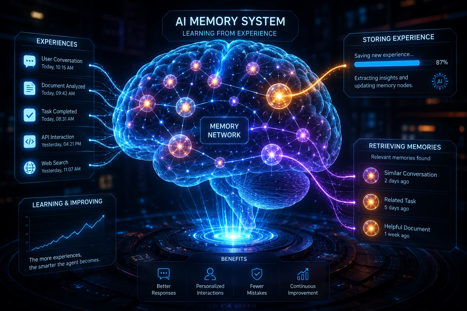 AmazonBedrock-agentccore-Futuristic holographic brain storing experiences
