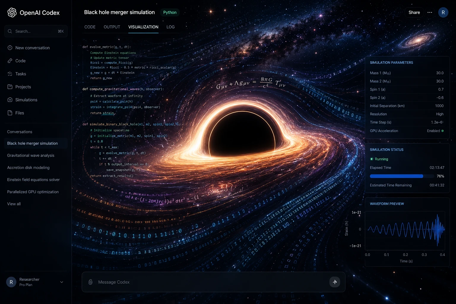 Black hole simulation interface overview