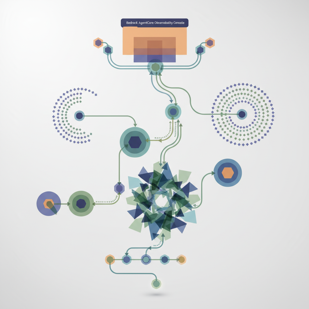 Screenshot of the Bedrock AgentCore Observability console displaying a graphical representation of the agent's reasoning path and intermediate steps.